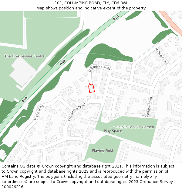 101, COLUMBINE ROAD, ELY, CB6 3WL: Location map and indicative extent of plot