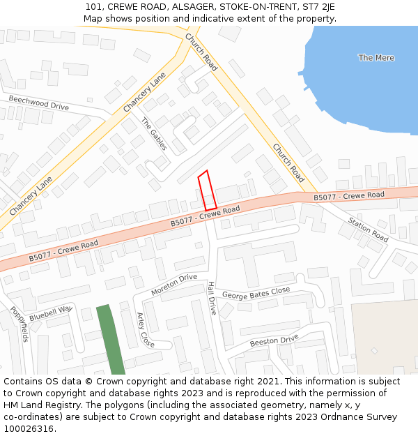 101, CREWE ROAD, ALSAGER, STOKE-ON-TRENT, ST7 2JE: Location map and indicative extent of plot