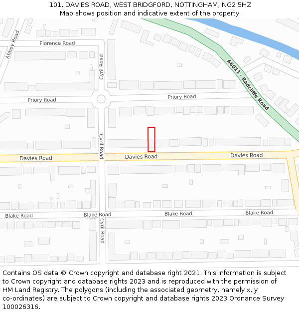 101, DAVIES ROAD, WEST BRIDGFORD, NOTTINGHAM, NG2 5HZ: Location map and indicative extent of plot