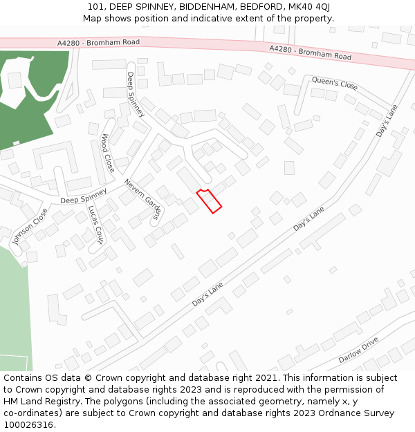 101, DEEP SPINNEY, BIDDENHAM, BEDFORD, MK40 4QJ: Location map and indicative extent of plot