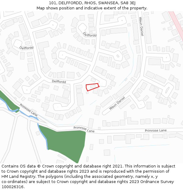 101, DELFFORDD, RHOS, SWANSEA, SA8 3EJ: Location map and indicative extent of plot