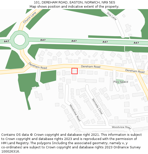 101, DEREHAM ROAD, EASTON, NORWICH, NR9 5ES: Location map and indicative extent of plot