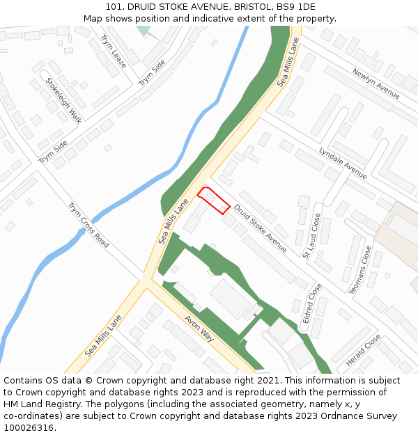 101, DRUID STOKE AVENUE, BRISTOL, BS9 1DE: Location map and indicative extent of plot