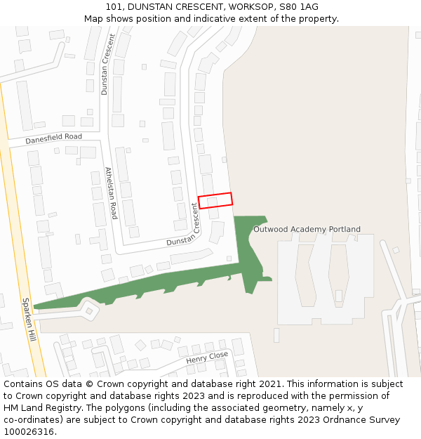 101, DUNSTAN CRESCENT, WORKSOP, S80 1AG: Location map and indicative extent of plot