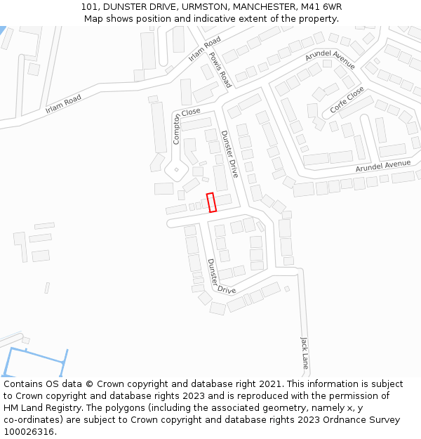 101, DUNSTER DRIVE, URMSTON, MANCHESTER, M41 6WR: Location map and indicative extent of plot