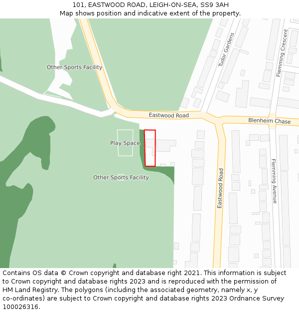 101, EASTWOOD ROAD, LEIGH-ON-SEA, SS9 3AH: Location map and indicative extent of plot