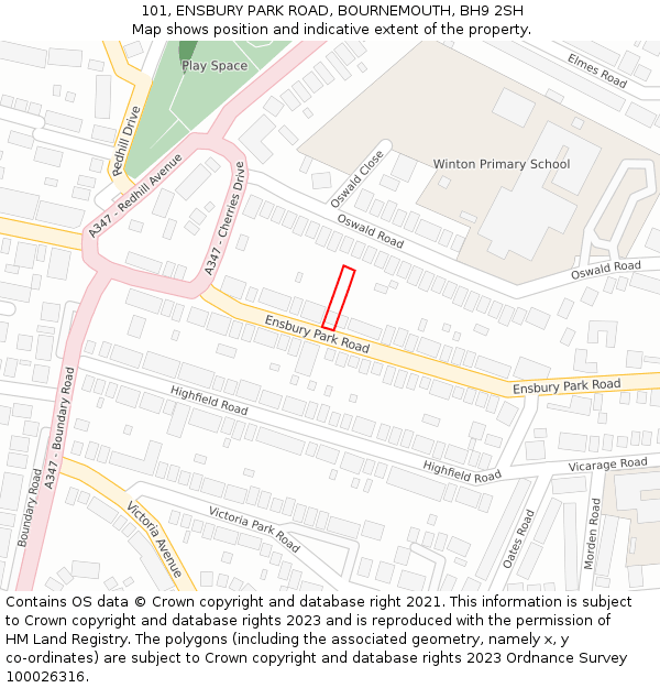 101, ENSBURY PARK ROAD, BOURNEMOUTH, BH9 2SH: Location map and indicative extent of plot