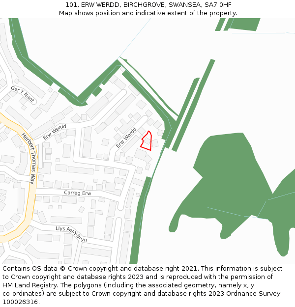 101, ERW WERDD, BIRCHGROVE, SWANSEA, SA7 0HF: Location map and indicative extent of plot