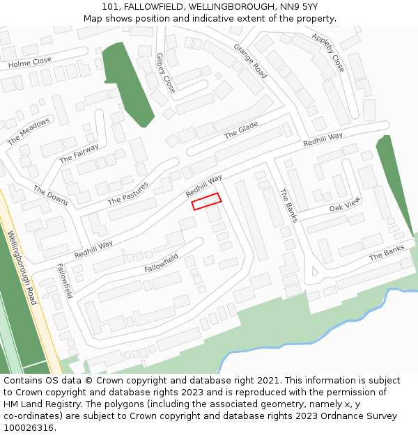 101, FALLOWFIELD, WELLINGBOROUGH, NN9 5YY: Location map and indicative extent of plot