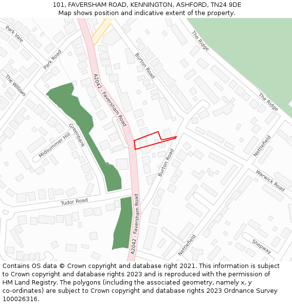 101, FAVERSHAM ROAD, KENNINGTON, ASHFORD, TN24 9DE: Location map and indicative extent of plot