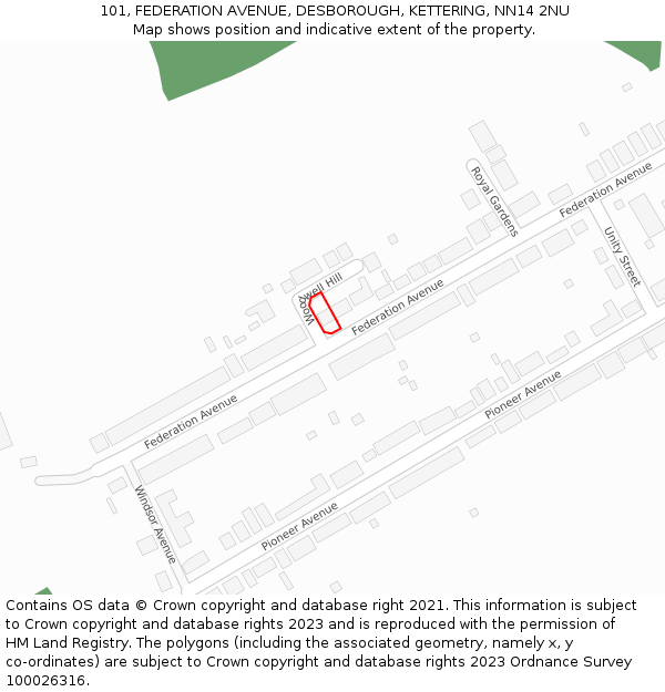 101, FEDERATION AVENUE, DESBOROUGH, KETTERING, NN14 2NU: Location map and indicative extent of plot