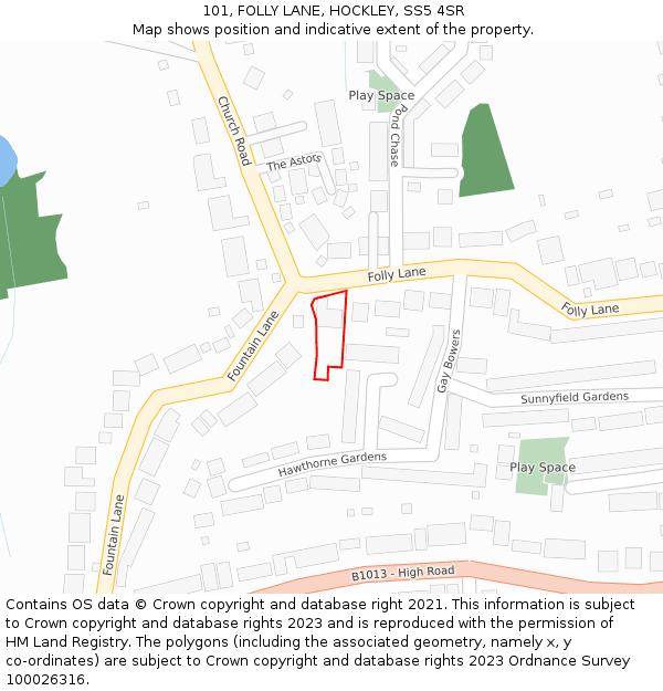 101, FOLLY LANE, HOCKLEY, SS5 4SR: Location map and indicative extent of plot