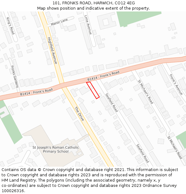 101, FRONKS ROAD, HARWICH, CO12 4EG: Location map and indicative extent of plot