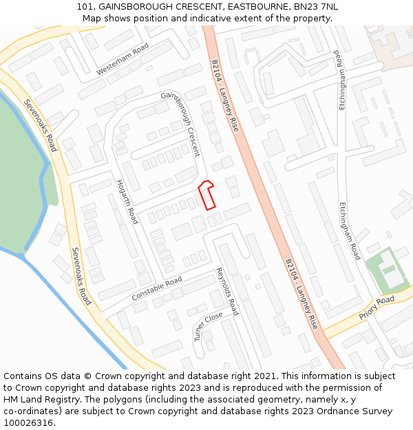 101, GAINSBOROUGH CRESCENT, EASTBOURNE, BN23 7NL: Location map and indicative extent of plot