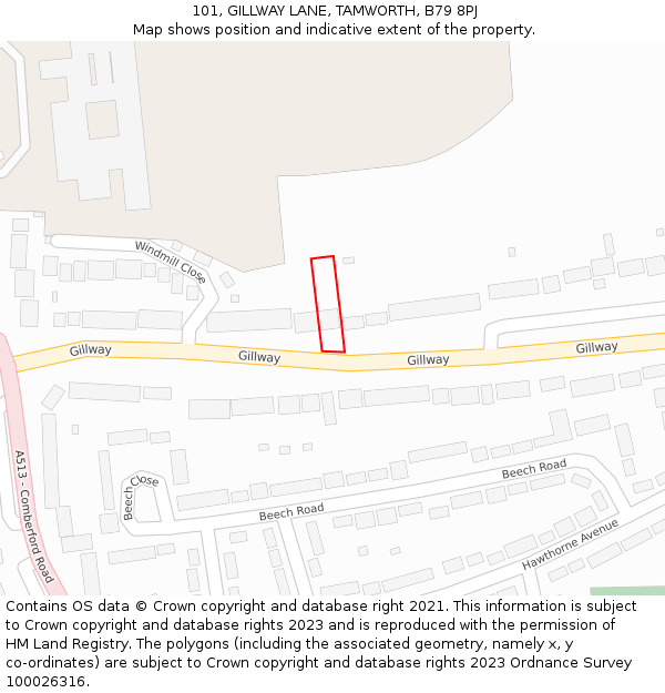 101, GILLWAY LANE, TAMWORTH, B79 8PJ: Location map and indicative extent of plot