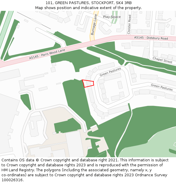 101, GREEN PASTURES, STOCKPORT, SK4 3RB: Location map and indicative extent of plot