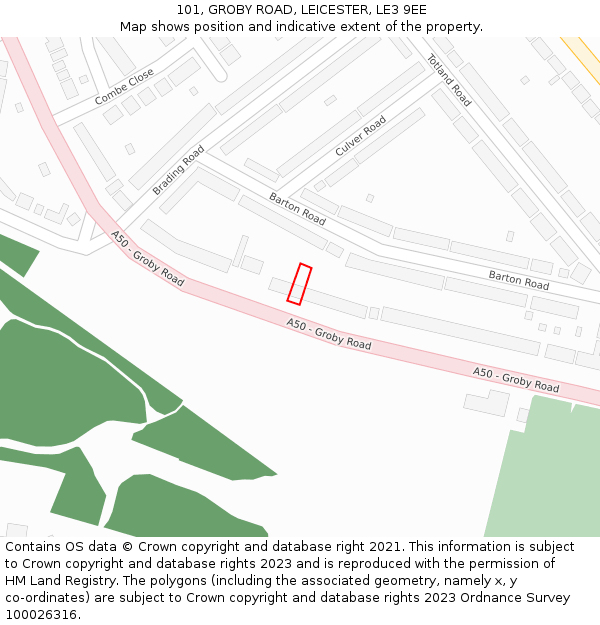 101, GROBY ROAD, LEICESTER, LE3 9EE: Location map and indicative extent of plot