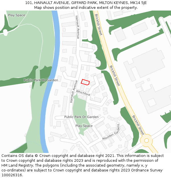 101, HAINAULT AVENUE, GIFFARD PARK, MILTON KEYNES, MK14 5JE: Location map and indicative extent of plot