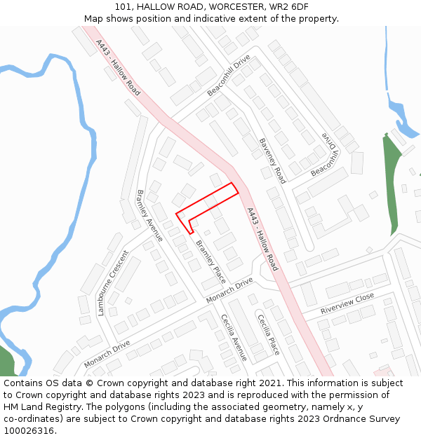 101, HALLOW ROAD, WORCESTER, WR2 6DF: Location map and indicative extent of plot