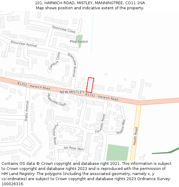 101, HARWICH ROAD, MISTLEY, MANNINGTREE, CO11 1NA: Location map and indicative extent of plot