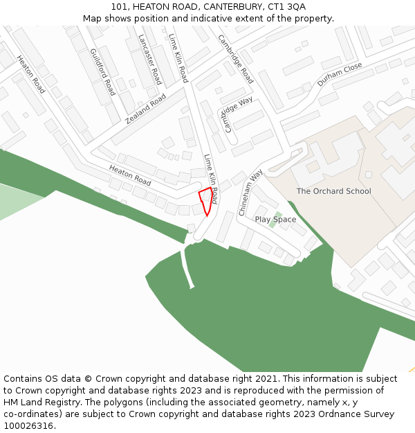 101, HEATON ROAD, CANTERBURY, CT1 3QA: Location map and indicative extent of plot