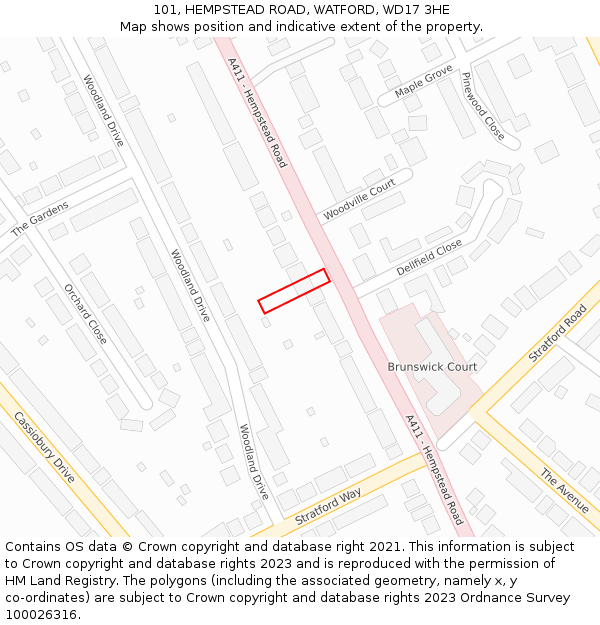 101, HEMPSTEAD ROAD, WATFORD, WD17 3HE: Location map and indicative extent of plot