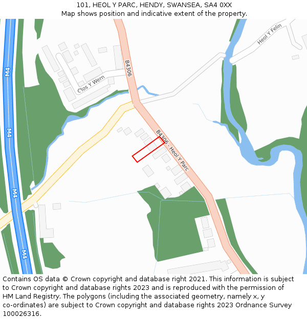 101, HEOL Y PARC, HENDY, SWANSEA, SA4 0XX: Location map and indicative extent of plot