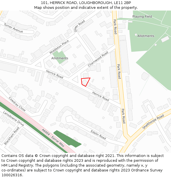 101, HERRICK ROAD, LOUGHBOROUGH, LE11 2BP: Location map and indicative extent of plot