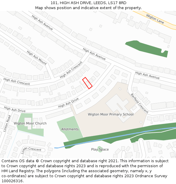 101, HIGH ASH DRIVE, LEEDS, LS17 8RD: Location map and indicative extent of plot
