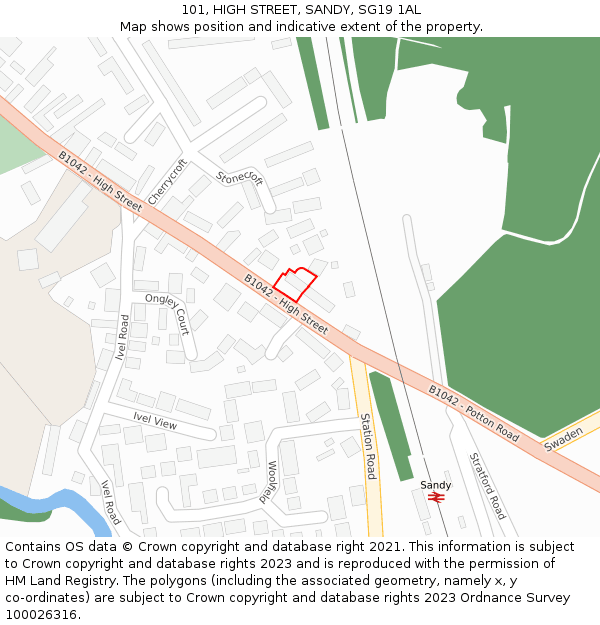 101, HIGH STREET, SANDY, SG19 1AL: Location map and indicative extent of plot