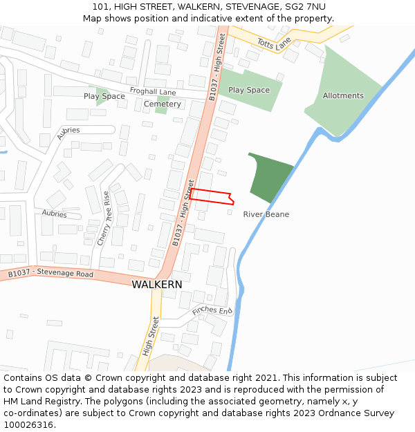 101, HIGH STREET, WALKERN, STEVENAGE, SG2 7NU: Location map and indicative extent of plot