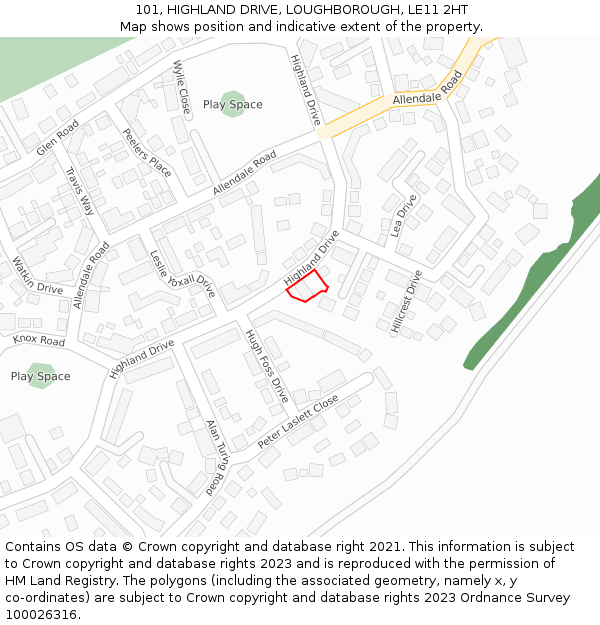 101, HIGHLAND DRIVE, LOUGHBOROUGH, LE11 2HT: Location map and indicative extent of plot