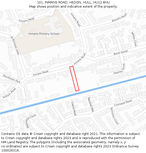 101, INMANS ROAD, HEDON, HULL, HU12 8HU: Location map and indicative extent of plot