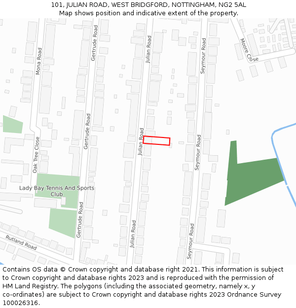 101, JULIAN ROAD, WEST BRIDGFORD, NOTTINGHAM, NG2 5AL: Location map and indicative extent of plot