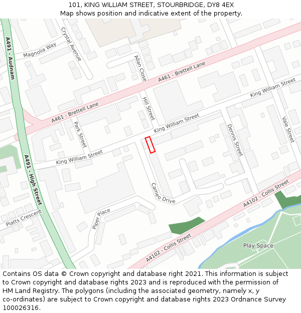 101, KING WILLIAM STREET, STOURBRIDGE, DY8 4EX: Location map and indicative extent of plot