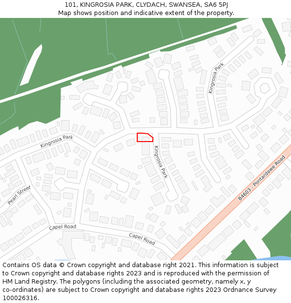 101, KINGROSIA PARK, CLYDACH, SWANSEA, SA6 5PJ: Location map and indicative extent of plot