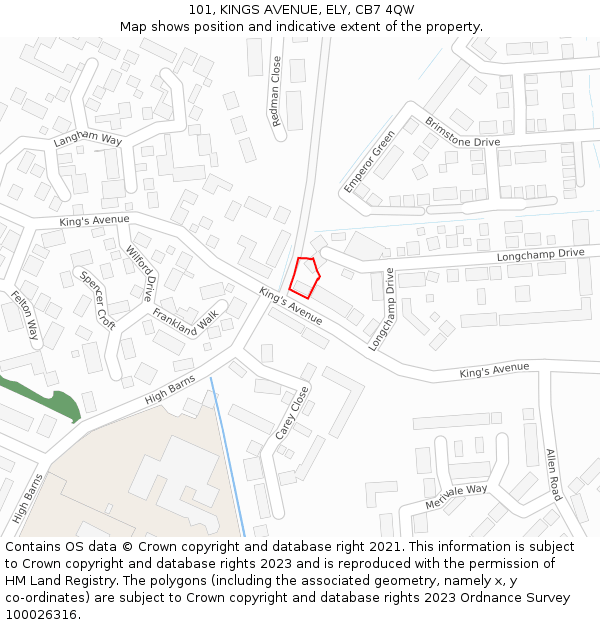 101, KINGS AVENUE, ELY, CB7 4QW: Location map and indicative extent of plot