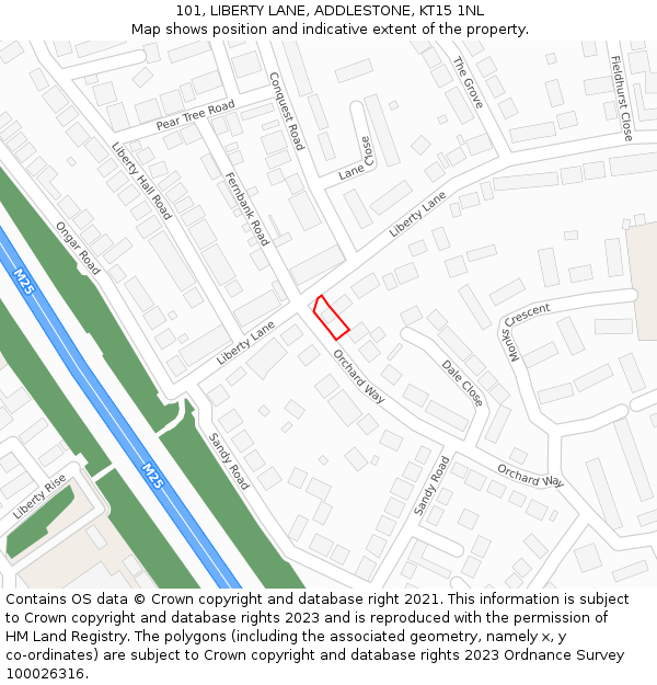 101, LIBERTY LANE, ADDLESTONE, KT15 1NL: Location map and indicative extent of plot