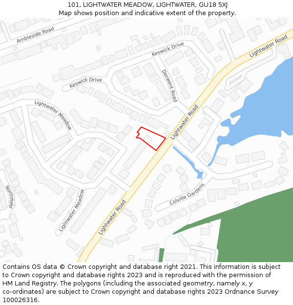 101, LIGHTWATER MEADOW, LIGHTWATER, GU18 5XJ: Location map and indicative extent of plot