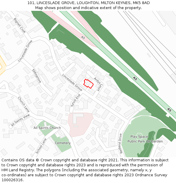 101, LINCESLADE GROVE, LOUGHTON, MILTON KEYNES, MK5 8AD: Location map and indicative extent of plot