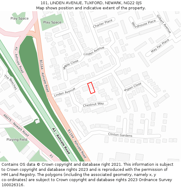 101, LINDEN AVENUE, TUXFORD, NEWARK, NG22 0JS: Location map and indicative extent of plot