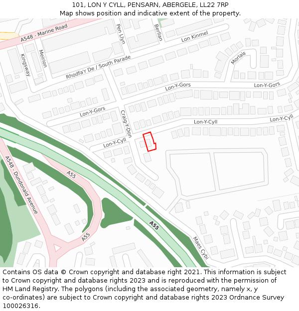 101, LON Y CYLL, PENSARN, ABERGELE, LL22 7RP: Location map and indicative extent of plot