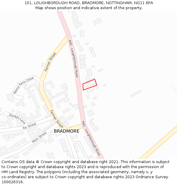 101, LOUGHBOROUGH ROAD, BRADMORE, NOTTINGHAM, NG11 6PA: Location map and indicative extent of plot