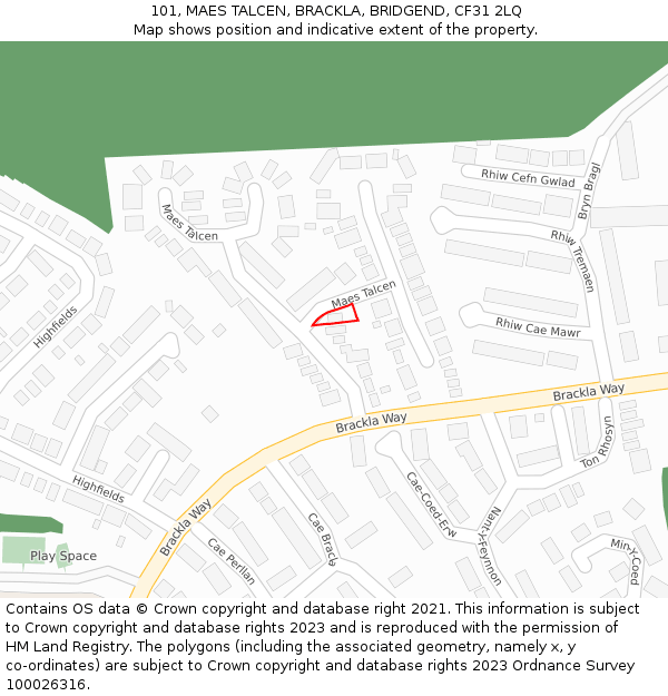 101, MAES TALCEN, BRACKLA, BRIDGEND, CF31 2LQ: Location map and indicative extent of plot