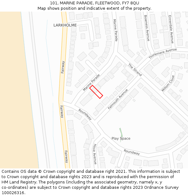 101, MARINE PARADE, FLEETWOOD, FY7 8QU: Location map and indicative extent of plot