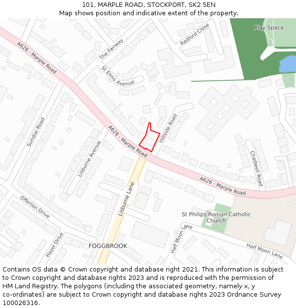 101, MARPLE ROAD, STOCKPORT, SK2 5EN: Location map and indicative extent of plot