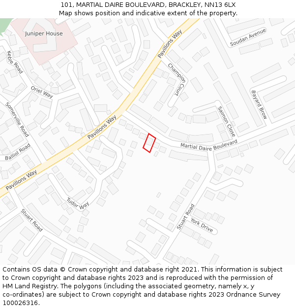 101, MARTIAL DAIRE BOULEVARD, BRACKLEY, NN13 6LX: Location map and indicative extent of plot