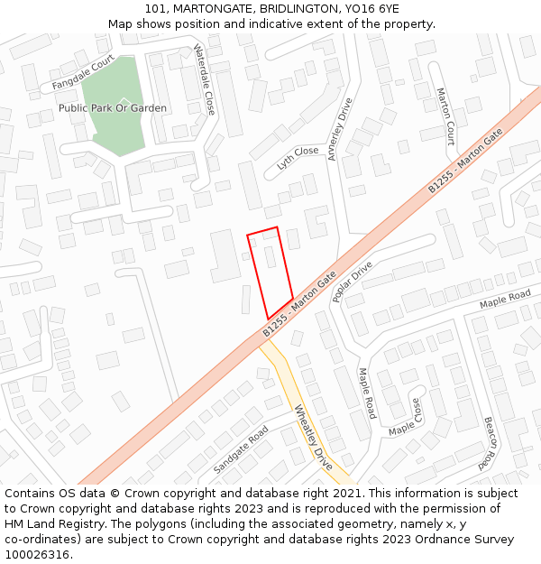 101, MARTONGATE, BRIDLINGTON, YO16 6YE: Location map and indicative extent of plot