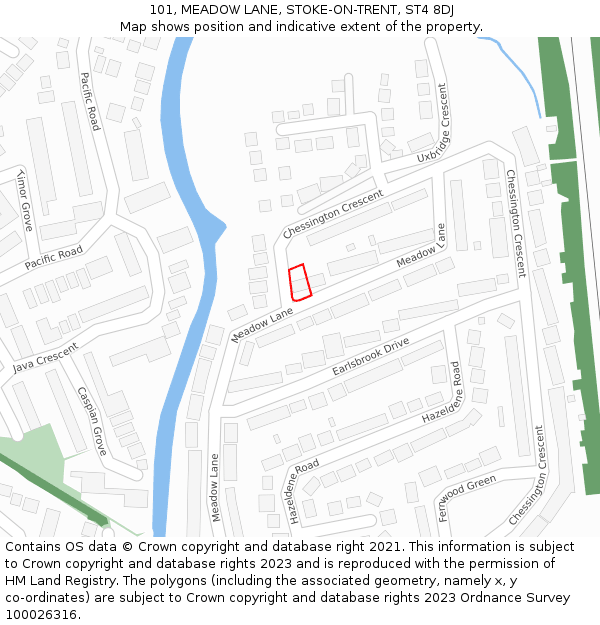 101, MEADOW LANE, STOKE-ON-TRENT, ST4 8DJ: Location map and indicative extent of plot