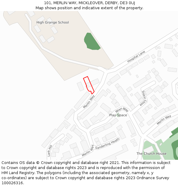 101, MERLIN WAY, MICKLEOVER, DERBY, DE3 0UJ: Location map and indicative extent of plot